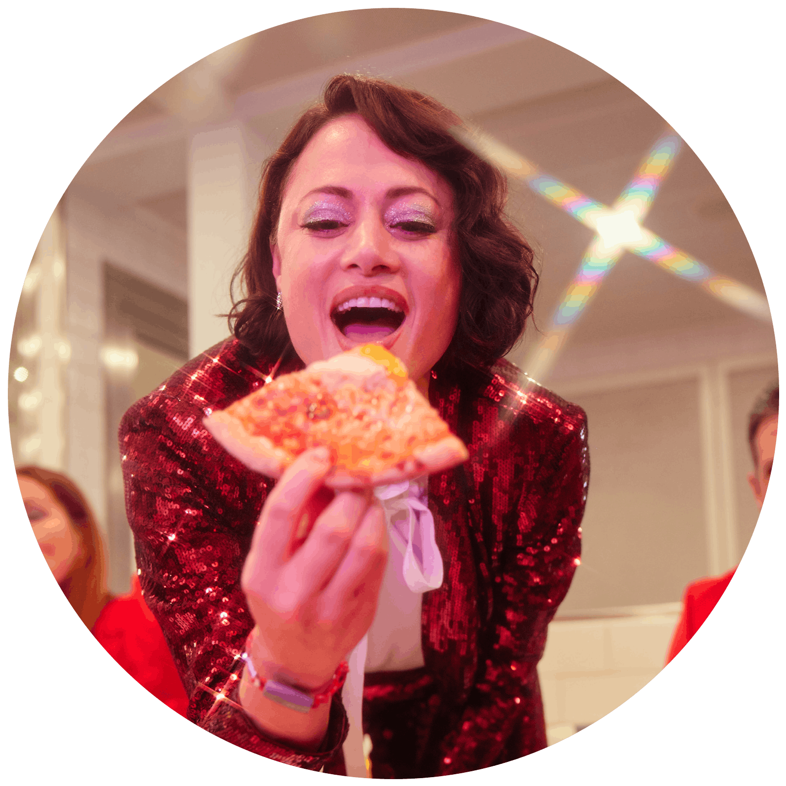 Person eating pizza